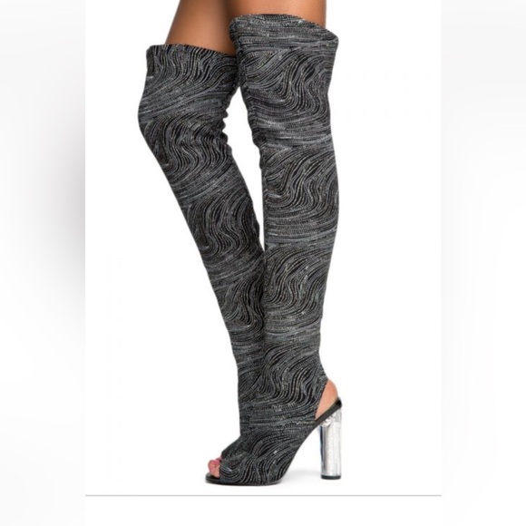 CAPE ROBBIN CONNIE WOMEN BLACK HEELED OVER KNEE SANDALS BOOTS IN SIZE 10 m - Picture 4 of 13